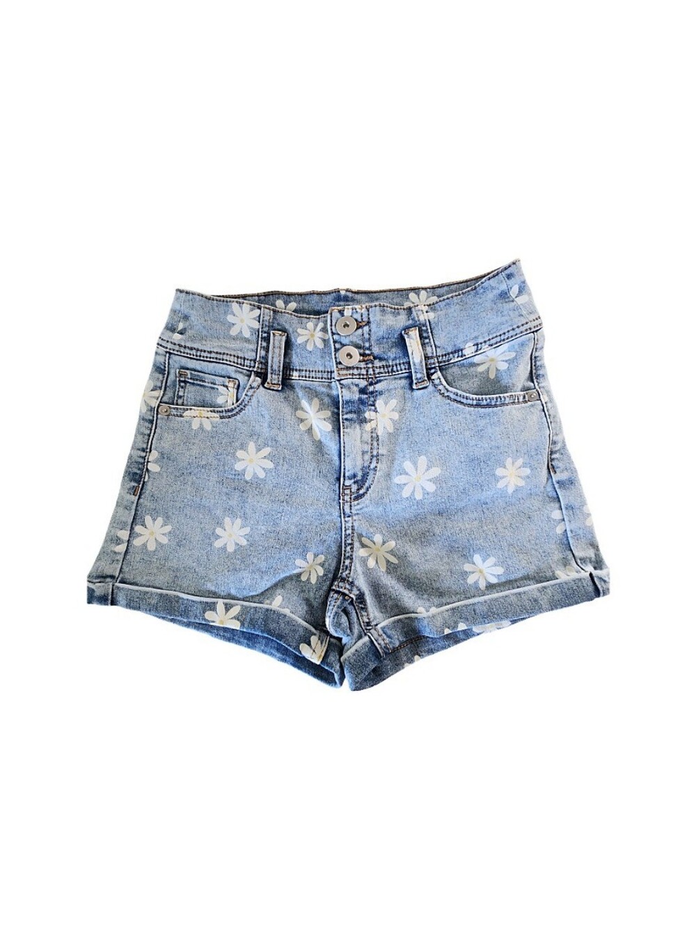 Junior's Daisy Floral Light Wash Denim Shorts (5)
